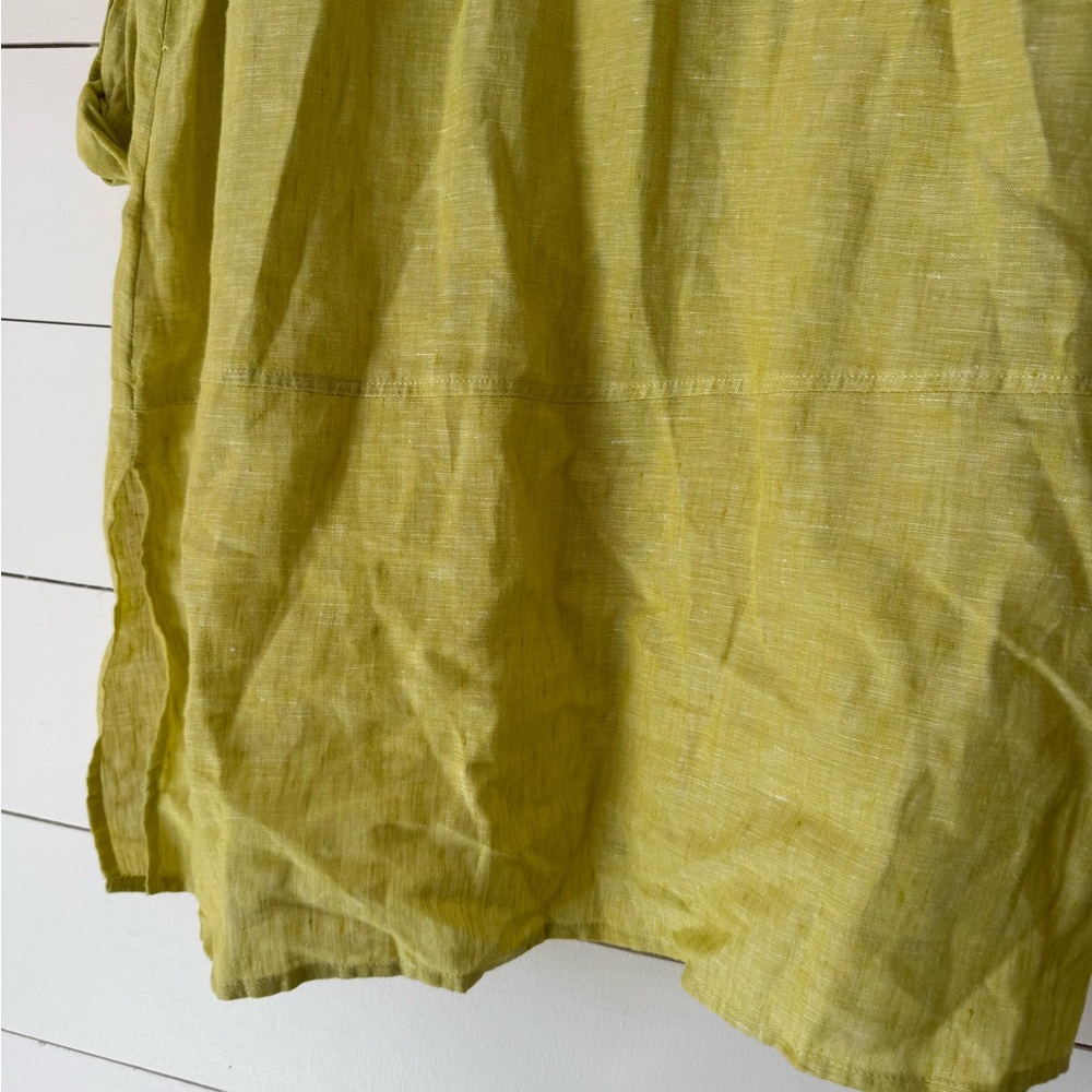 TAHARI Chartreuse 100% Linen Collared Button Front Blouse Shirt Tunic Size Large - Picture 5 of 6
